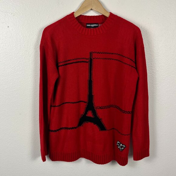 Karl Lagerfeld | Paris Sweater Vibrant Cotton Blend Eiffel Tower Preppy, size S - Picture 1 of 11